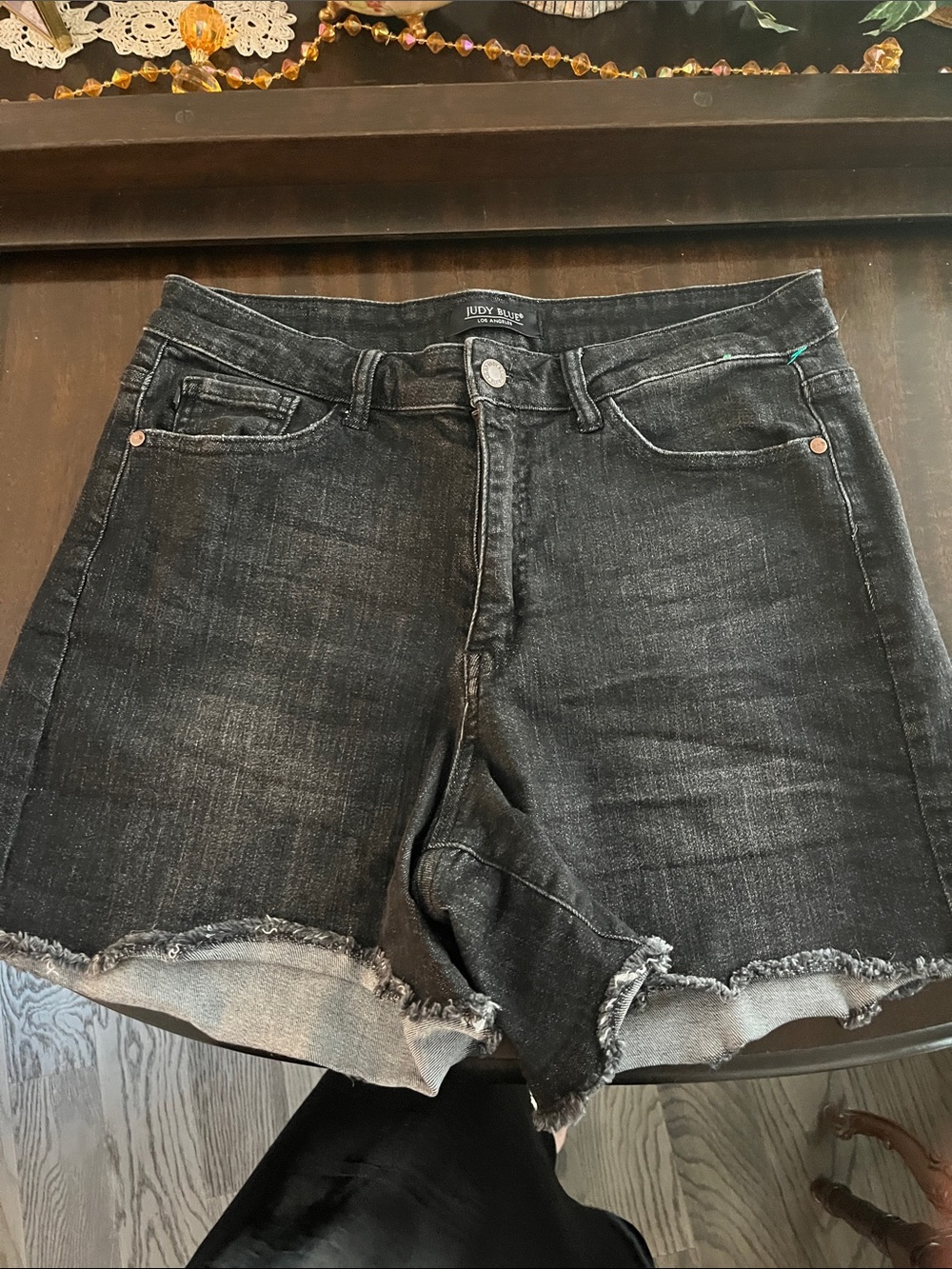 Judy Blue Washed Black High-Rise Frayed Hem Denim Shorts